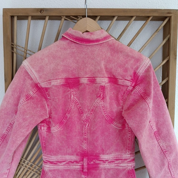 Roberto Cavalli Pink Acid Washed Denim Western Style Long Sleeve Mini Dress - Picture 8 of 14